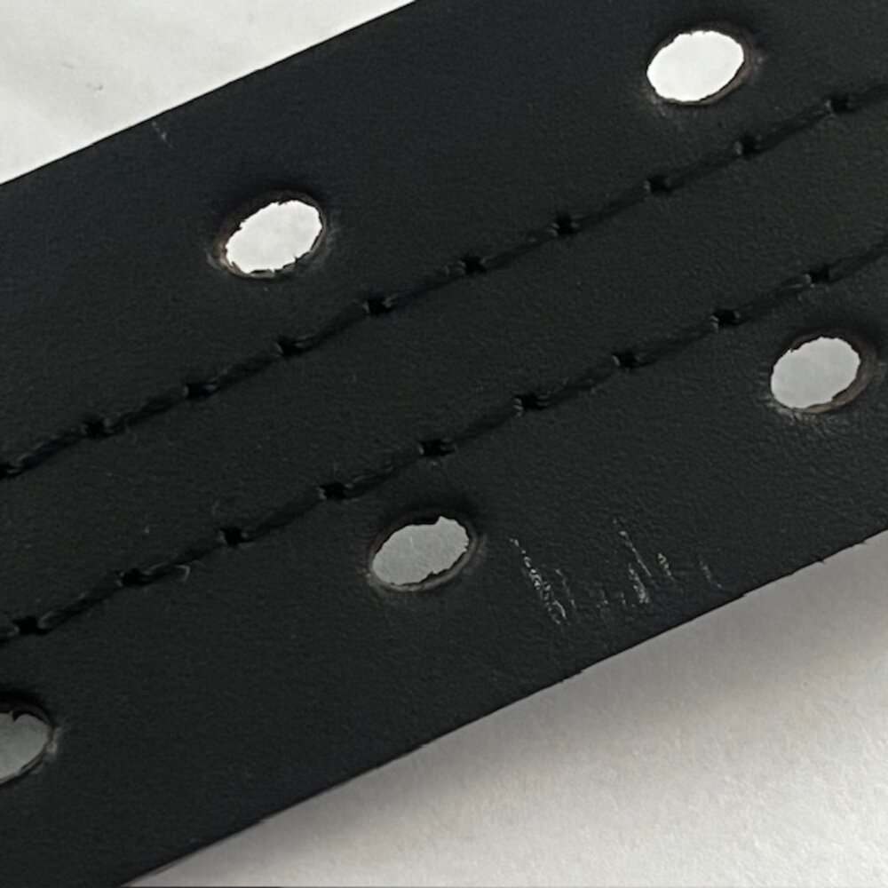 Black Leather Belt Silver Tone Buckle Hardware Double Punch Women's Large - Picture 10 of 10